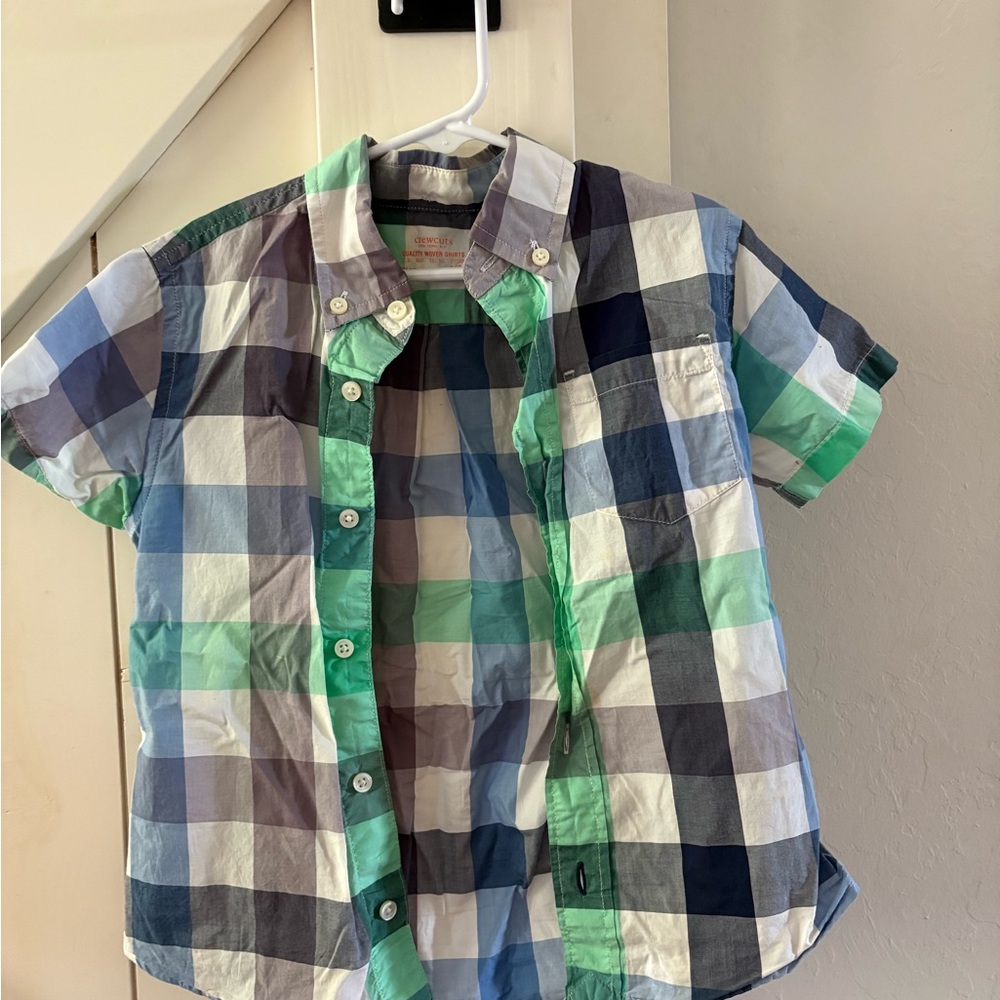Crewcuts Blue and Green Plaid Button Down Shirt 4/5T